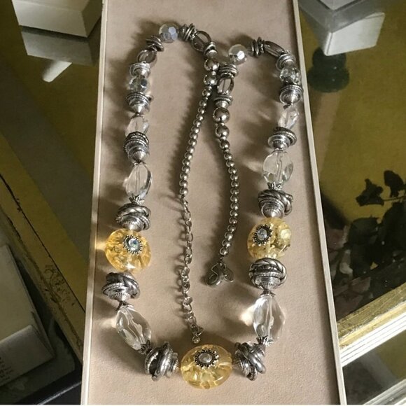 Chico's Long Chunky Beaded Necklace Silver Tone Citrine-Like Stones Crystal - Picture 3 of 11